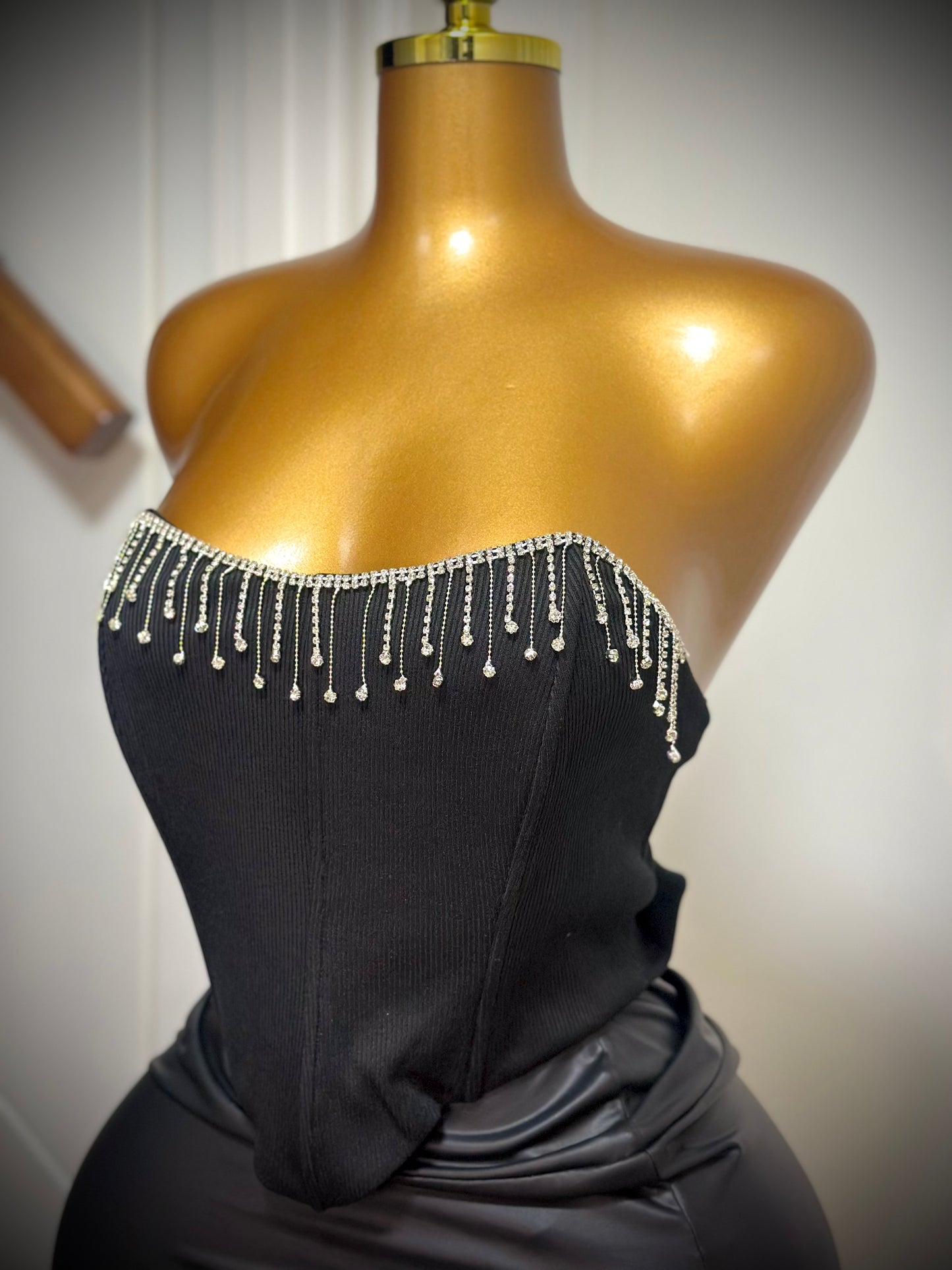 Black Sequin Strapless Crop Top - Night Out Collection