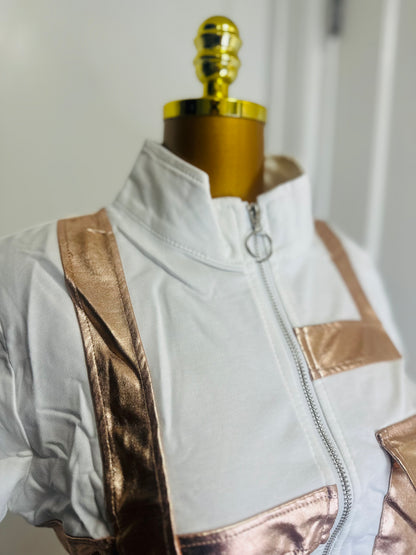 Conjunto Deportivo Casual Blanco y Oro Rosado (Two-Piece Set)