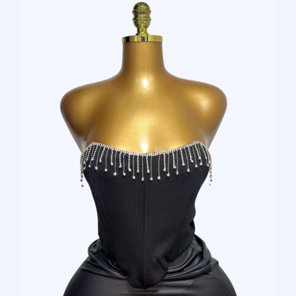 Black Sequin Strapless Crop Top - Night Out Collection