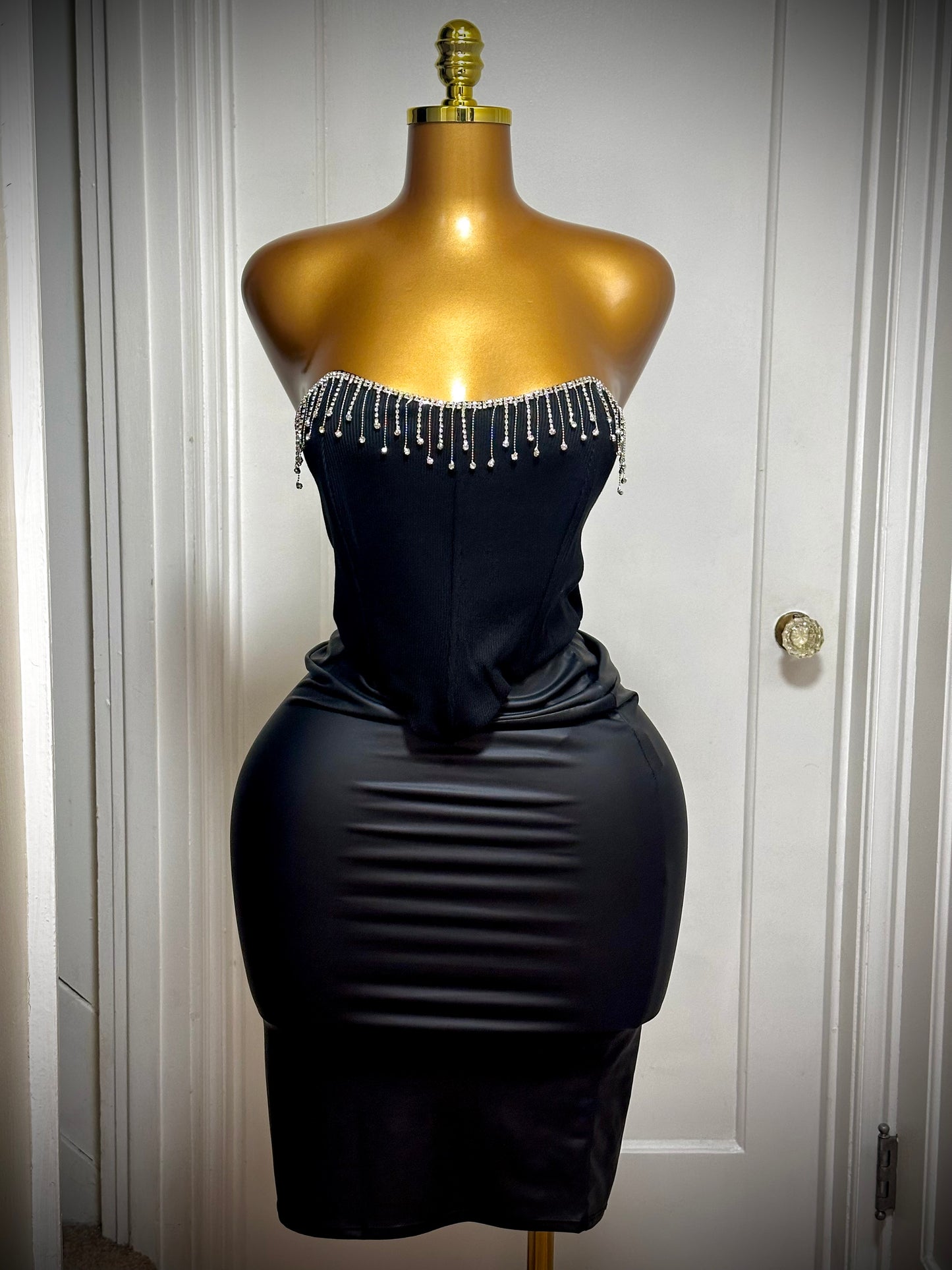 Black Sequin Strapless Crop Top - Night Out Collection