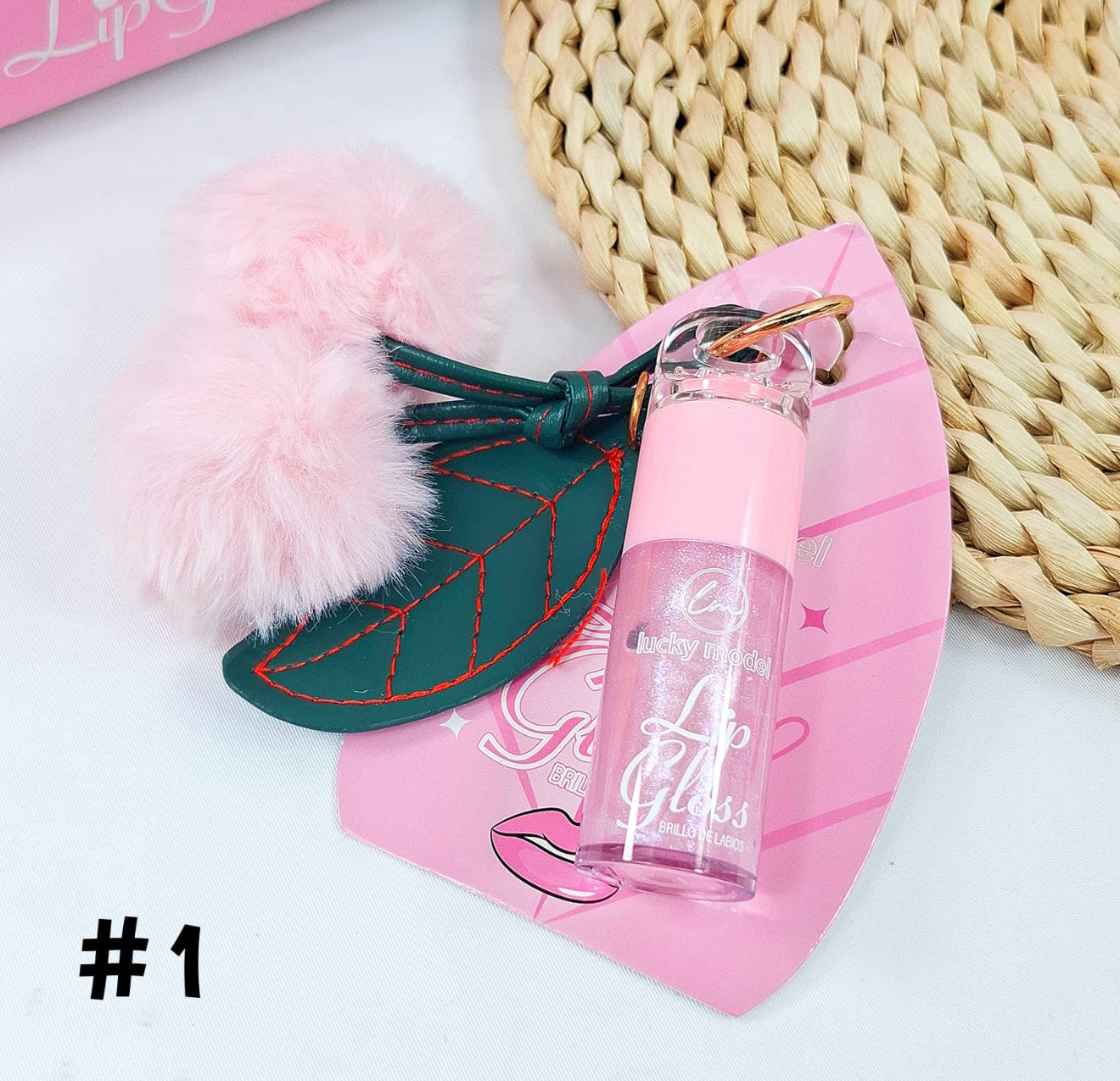 Brillo de labios Llavero con Pompones