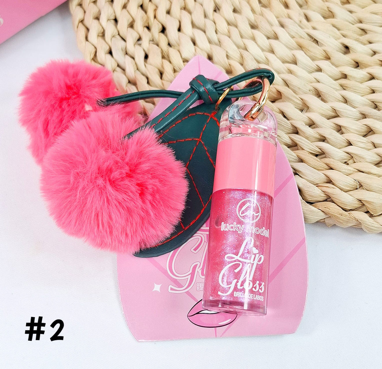 Brillo de labios Llavero con Pompones