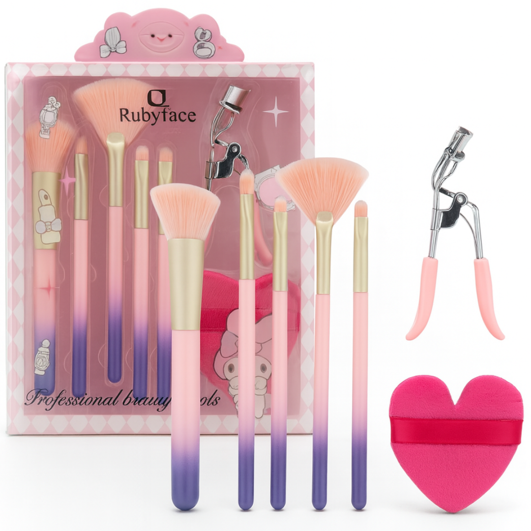 Kit de Brochas + Encrespador + Borla Ruby Face
