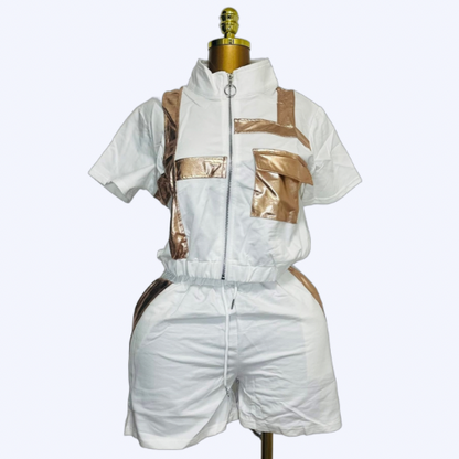 Conjunto Deportivo Casual Blanco y Oro Rosado (Two-Piece Set)